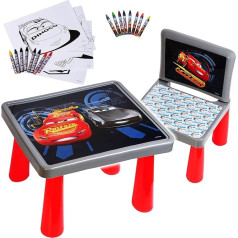 Alles-Meine.de Gmbh Komplekts: Galds un krēsls - Komplektā ietilpst krāsojamās lapas + pildspalvas - Disneja automašīnas/mašīna - Zibens Makvīns - Automašīna - Gleznošanas galds/zīmēšanas galds/krēsls/spēļu galds - k..
