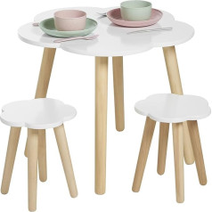 Haus Projekt Children's Table with 2 Stools Set (Age 3-8 Years) White Children's Table with 2 Chairs in Heavenly Cloud Design, Premium Wooden Children's Furniture