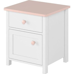 Furniture24 Прикроватная тумба Luna LN7 с дверцей и ящиком, альпийский белый/розовый, комната для девочек, детская комната