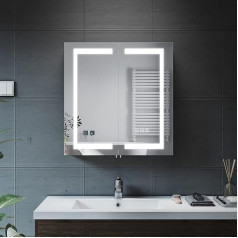 Elegant Bathroom Cabinet with Shaver Socket, Bathroom Mirror Cabinet with Tri-Colour, Continuously Dimmable and Removal Pad, Stainless Steel, Bathroom Wall Cabinets, 630 x 650 mm