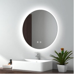 Emke Apaļš vannas istabas spogulis ar LED apgaismojumu 600 mm pie sienas Vanity spogulis ar Touch Demister un atmiņu Dimmable Apgaismots vannas istabas spogulis ar vēsu baltu gaismu