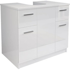 Mama Store Base CopricolonnaSottolavabo ERA113BILU Vanity Unit with 2 Doors and 2 Drawers, Glossy White, Elm Wood Composite, Large