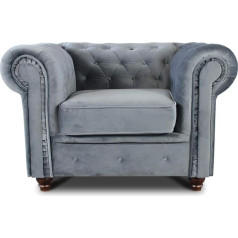 Sofnet Chesterfield Asti krēsls, dīvāns, dīvānu komplekts, dīvānu krēsls, atpūtas krēsls, krēsls, koka kājas, glamūra dizains, samts (pelēks (samts 10))