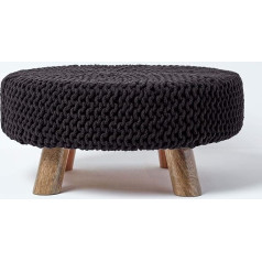 Homescapes Black Knitted Pouffe Footstool - 62 X 62 X 30 cm