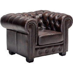 Woodkings ® Chesterfield krēsls Antique īstas ādas biroja krēsls Mīkstās mēbeles Dizaina krēsls Pavasara kodols Unikāla vīriešu istaba Angļu ādas stila krēsls (antīkā brūna)