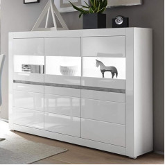 Lomadox Vitrīna Highboard baltā spīdīgā krāsā ar LED Platums: 164 cm