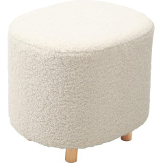 ‎Meubletmoi Meubletmoi Shaun Soft Fabric Oval Bean Bag Footrest Off White Imitation Sheep's Wool with Wooden Feet - Cocooning Cosy Decoration