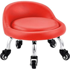 Ebanku Small Low Rolling Stool, Rolling Stool, Swivel Stool, Work Stool, Backrest, 360° Rolling Stool, Low Stool with Wheels, Rotatable Workshop Stool for Home Office or Fitness (Red)