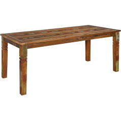 Finebuy Möbel Zum Wohlfühlen FineBuy Kalkutta ēdamgalds, 180 x 90 x 76 cm, masīvkoka pusdienu galds 6-8 personām, liels virtuves galds, laivu koka galds, šabja šiks, taisnstūra ēdamgalds