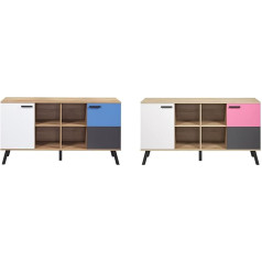 Trendteam Smart Living - Sideboard Chest of Drawers Cabinet - Baby Room - Mats Colour - Assembled Dimensions (W x H x D) 161 x 86 x 42 cm - Colour Bianco Beech / White / Grey with Blue / Pink -