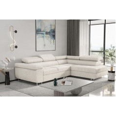 Lenart FRIDERIK-EU Corner Sofa with Sleep Function and Bed Box [Right - Cream] Living Room Furniture, Sofas & Couches, Corner Sofa, Corner Couch with Sleep Function, Sofa Bed with Bed Box