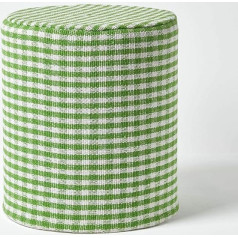 Homescapes Design Sitzhocker Fußhocker rund Karomuster Gingham Bauernkaro grün weiß