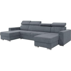 Meblini Sofa Bed with Bed Box - Corner Sofa with Sleep Function - Sofa with Relaxation Function and Headrests - Couch U-Shape - Corner Couch - Living Landscape - Voss - 306 x 168 x 79 cm - Grey Velvet