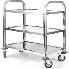 Ybaymy 3 Tier Multi-Purpose Trolley, Stainless Steel, Kitchen Trolley, Removable Serving Trolley with Locking Wheels for Kitchen, Hotel, 750 x 400 x 835 mm