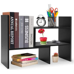 Hossejoy Regulējams MDF galda grāmatu plaukts Rakstāmgalda organizators Plaukts Counter Bookcase Black