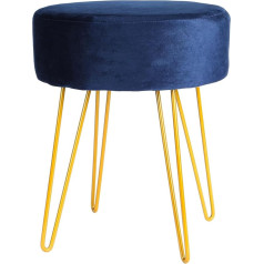 Harbour Housewares Round Velvet Footstool - 35 x 40 cm - Blue