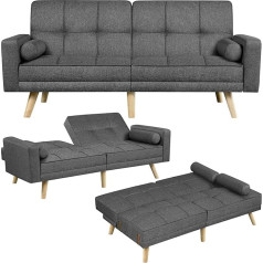 Yaheetech Išskleidžiama sofa su miego funkcija, sofa-lova su reguliuojamu atlošu, poilsio sofa-lova su gulimuoju paviršiumi 163 x 106 cm, skirta svetainei, miegamajam, svečių kambariui, tamsiai pilka