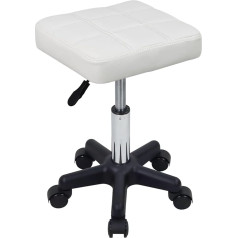 Furwoo Square Swivel Stool ar riteņiem PU Leahter Rolling Stool Regulējams augstuma regulēšanas taburete Spa salona masāžai White