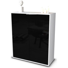 Stil.zeit Kiara Highboard, matēts balts, melns spīdīgs priekšējais dizains (92 x 108 x 35 cm), Push-to-Open tehnoloģija un gludas sliedes