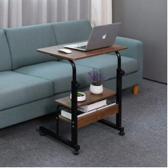 Emall Life Reguliuojamas sofos / lovos staliukas, nešiojamasis rašomasis stalas su ratukais, stalas virš lovos, nešiojamojo kompiuterio krepšelis su atvira lentyna (ąžuolas, 60 x 40 cm)