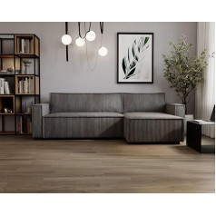 Mks Meble Ecksofa Cord Stoff, Cord Couch, Sofa mit Schlaffunktion und Bettkasten, Schlafsofa Cord, Couchgarnitur Ecke Bettcouch, Cord Stoff - Soria - Dunkelgrau Cord