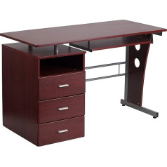 Flash Furniture Computer Desk with Three Drawers and Pull-Out Keyboard Shelf, Wood Mahogany, Set of 1