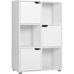 Woltu SK001ws Grāmatu plaukts stāvošs plauktu glabāšanas plaukts Room Divider Biroja plauktu dokumentu skapis ar 3 durvīm 6 nodalījumiem 29 x 91 x 59,6 cm balts