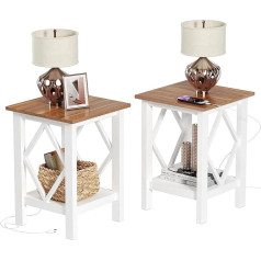 3Imothrix Side Table Set of 2 with Charging Station, Side Table with USB Ports and Outputs, Bedside Table, 2-Tier Side Table with Storage Compartment for Living Room, Bedroom (Bedside Table, White