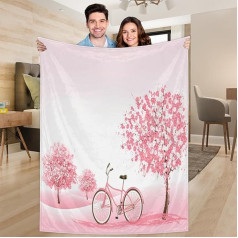 Ririx Valentinstag-Überwurfdecke mit rosa Fahrradherzen und Baum, für Bett, Couch, Sofa, Stuhl, Camping und Reisen, leichte Decke, groß (203,4 x 152,4 cm)