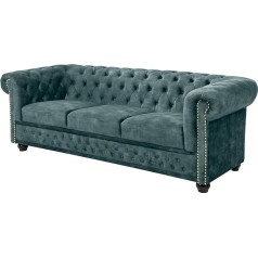 Riess Ambiente riess-Ambiente Chesterfield 3-vietīgs dīvāns 205 cm Petrol Velvet Zelta kniedes Atsperu kodols Lounge dīvāns Dīvāns Samta dīvāns Dzīvojamā istaba