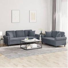 Gecheer 2-TLG. Sofagarnitur mit Kissen Sessel Couch mit Kissen Sofa Wohnzimmersofa Couchgarnitur Designsofa Sitzmöbel Polstermöbel Dunkelgrau SamtType 2