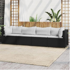 Whopbxgad Svetainės baldų komplektai, svetainės baldų komplektai, sofos-lovos, 4-TLG. Garten-Lounge-Set mit Kissen Schwarz Poly Rattanmodular Sofa,Modular Couch,Outdoor Patio Furniture,