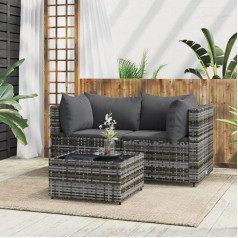 Youuihom Bodensofa Gästesofa Wohnzimmersofa Loungesofa 3-TLG. Garten-Lounge-Set mit Kissen Grau Poly Rattan Geeignet für Wohnzimmer, Schlafzimmer, Wohnung, Gästezimmer