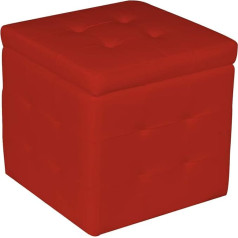 Dmora Faux Leather Pouffe Container, Red Colour, 45 x 47 x 45 cm