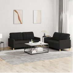 LAPOOH 2-TLG. Sofagarnitur mit Kissen Schwarz Stoff, Schlafsofa, Schlafcouch, Couch Mit Schlaffunktion, Sofa Bed, Relaxsofa, Sofas & Couches 3201278