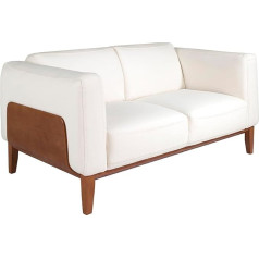 Ac Angel Cerdá Ángel Cerdá – 2-sitzer-Sofa, Gepolstert Mit Weißem Leder Mit Walnussdetails, 159 X 92 X 77 cm – Avantgarde und Komfort Für Wohn- und Esszimmer, Wohnzimmermöbel