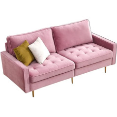 Xyejl Sofa 2 sėdimos vietos, pakreipiama aksominė sofa su labai elastinga miego funkcija, minkšta sofa su modernaus dizaino porankiais, skirta svetainei, miegamajam, mažiems namams, paauglių kambariui, rožinė