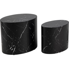 Ac Design Furniture Rico kafijas galdiņš melnā marmora krāsā, 2 komplekti, vietu taupošs ovāls sānu galds viesistabai, moderns ligzdošanas galds, W: 48 x H: 40 x D: 33 cm un W: 40 x H: 33 x D: 24,5 cm