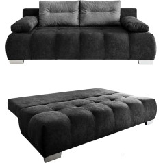 Luma-Home Schönes Für Dein Zuhause Spring Core Sofa Bed 205 cm Wide, 2-Seater Couch with Lying Surface 140 x 200 cm, Two-Seater Sofa with Reclining Function, Microfibre Cover in Anthracite, Back Cushion in Grey / 17210