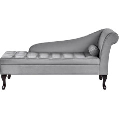 Beliani Chaise Lounge Right Side Velvet Light Grey Backrest Bed Box Decorative Cushion Pessac