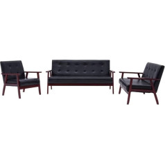 Hommdiy Sofa 3 Seater + 2 Seater with Chair Sofa & Couch Leather Sofa Kitchen Sofa Upholstery Set Black Faux Leather