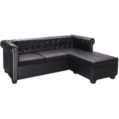 Homgoday Česterfildo sofa L formos dirbtinės odos minkštasuolis Biuro sofa Daugiafunkcinė sofa Minkšta sofa, skirta svetainei, miegamajam, biurui, juoda