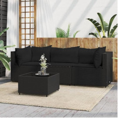 Whopbxgad Svetainės baldų komplektai, svetainės baldų komplektai, sofos-lovos, 4-TLG. Garten-Lounge-Set mit Kissen Schwarz Poly Rattanmodular Sofa,Modular Couch,Outdoor Patio Furniture,