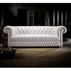 Jvmoebel Chesterfield dīvāns polsterējums Balts ādas dīvāns spilvens Couchen White Sofa Set