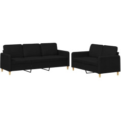 Vidaxl Sofagarnitur 2-TLG., Sessel Couch mit Kissen, Sofa Wohnzimmersofa mit Armlehnen, Couchgarnitur Designsofa Sitzmöbel Polstermöbel, Schwarz Stoff