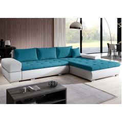 Furnix ARZO MA120-OR85 kampinė sofa su miego funkcija ir lovos dėže - L formos sofa su pagalve - reguliuojamos chromuotos kojelės - W 314 x H 85 x D 210 cm - gulėjimo plotas 255 x 150 cm - balta / pilka