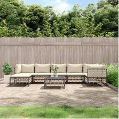 Whopbxgad Svetainės baldų komplektai, svetainės sofos komplektai, sofa lova, 8-TLG. Garten-Lounge-Set mit Kissen Anthrazit Poly Rattanmodular Sofa,Modular Couch,Outdoor Patio Furniture,