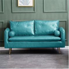 57''W Mākslīgās ādas dīvāns, divvietīgs dīvāns ar masīvkoka rāmi un polsterētiem spilveniem, piemērots viesistabai, dzīvoklim, atpūtas telpai, zaļš