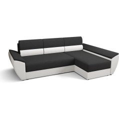 Altdecor REB-L3-251 x 140 x 88 cm kampinė sofa su miego funkcija ir lovos dėže, minkšta, L formos, dešinėje pusėje, su dvipusiu paminkštinimu, idealiai tinka kaip svečių lova, juoda / balta