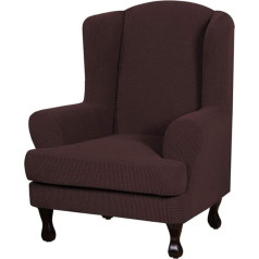 LINGKY Jacquard Wingback krēsla pārklājums Elastīgs universāls stiepšanās dīvāns pārklāj 2 gab. spārnu krēslu pārklājumus ar noņemamiem roku aizsargiem (brūns)